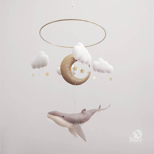 Whale Baby Mobile: Felt Ocean Nursery Decor with Moon & Stars