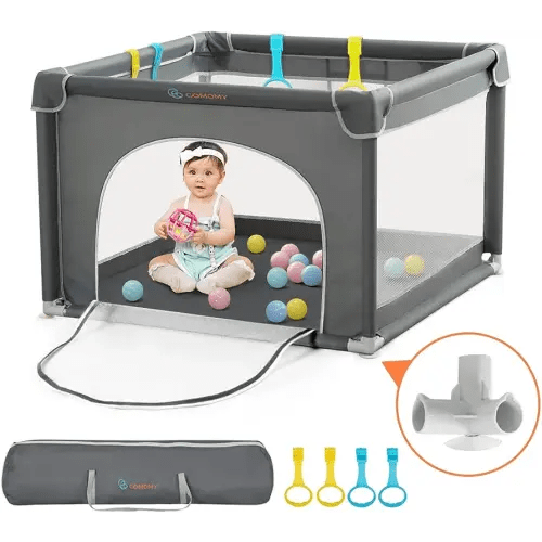 COMOMY Playpens for Babies and Toddlers, Small Baby Play Pens, Activity Center for Baby Safe and Non-Slip Baby Fence, Full Mesh Design, Indoor & Outdoor Kids Activity Center (Dark Grey, 36"x36")