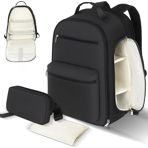 Diaper Bag Backpack with Changing Pad & Waist Bag, Large Diaper Bag Expandable for 2 Kids/Twins, Scientific Partition | Portable Side Access, Lightweight Travel Diaper Backpack for Mom Dad
