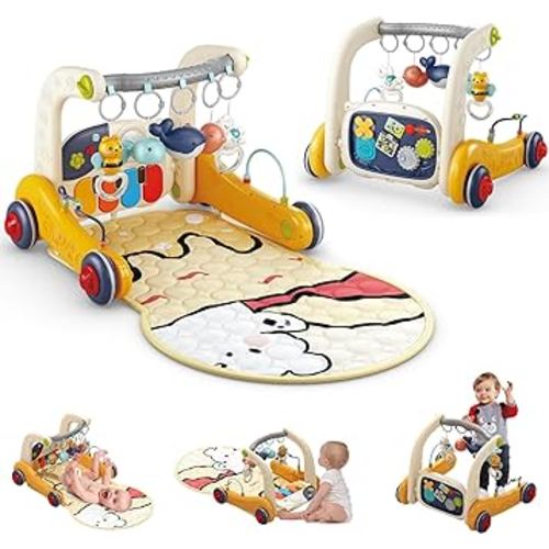 Baby Gym Play Mat, 3-in-1 Baby Kick Piano Play Mat, Baby Tummy Time Playmat Musical Activity Center with Light for Infant Newborn Toddlers 0-12 Months
