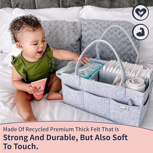 PUTSKA Baby Diaper Caddy Organizer Nursery Basket - A Baby Basket Gift Registry For Baby Shower List. This Is A Baby Must Haves Essentials. Neutral Baby Stuff For Newborn Boy Nursery Decor Or Girl - A Diaper Caddy Alone