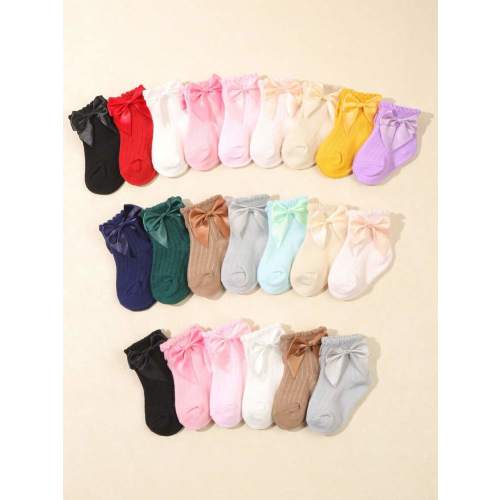 12Pairs Random Color Cute Bow Decorative Socks For Baby Girls Toddler Cute Socks | SHEIN USA