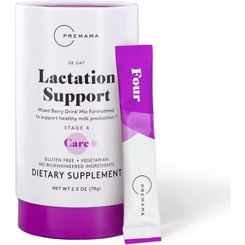 Premama Lactation Supplement, Dietary Support, Support Healthy Breast Milk, Essential Nutrients for Nursing Moms, Gluten-Free, Vegetarian, Mixed Berry Drink Mix, 28 Single-serve Packets