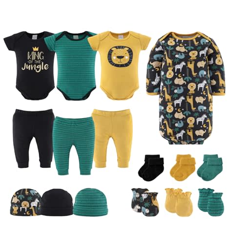 The Peanutshell Baby Layette Gift Set for Baby Boys - 16 Piece Boy Baby Clothes Newborn to 9 Months - King of the Jungle