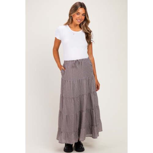 Brown Plaid Drawstring Tiered Maternity Midi Skirt – PinkBlush