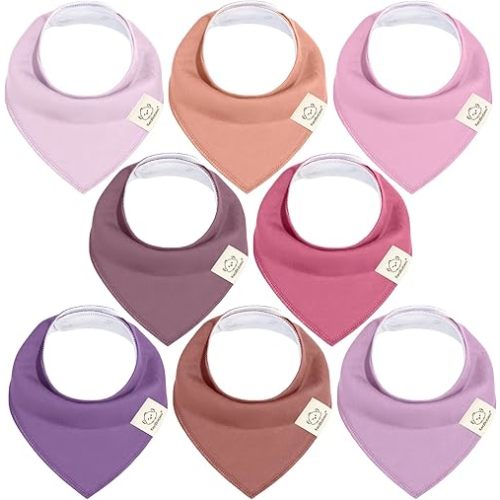 8-Pack Organic Baby Bandana Bibs for Girls - Super Absorbent Triangle Baby Bibs for Drooling and Teething Infant, 100% Cotton Extra Soft for Newborn, Infant 0-36 Months (Lilac)