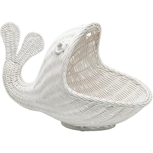 KOUBOO Rattan Whale Storage Basket, Wicker Storage Bin, Whale shaped, Bedroom Basket, Ocean Themed Basket, Home Organizer, White