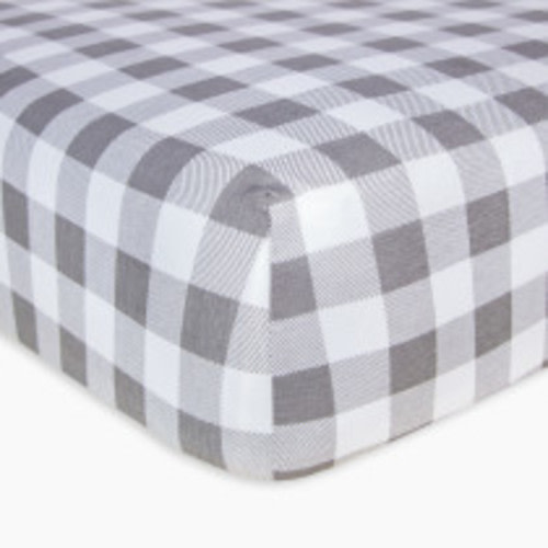 Burt's Bees Baby Organic Cotton Jersey Fitted Crib Sheet - Fog Buffalo Check, 1