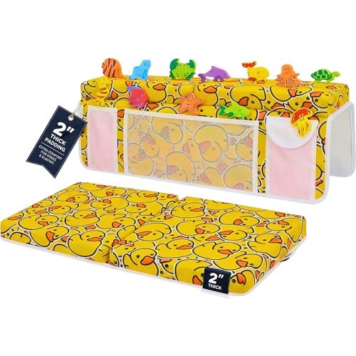 Bath Kneeler –8 Suction Cups & 2" Padding.Certified Non Toxic Bath Kneeling Pad for Bath Tub & 5 Bath Toy Organizer. Fast Dry Baby Bath Kneeler and Elbow Rest Pad Set by Supa Ant-Leaf