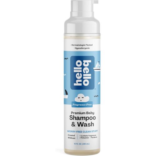 Hello Bello Shampoo & Body Wash - Gentle Hypoallergenic Formula for Babies and Kids - Vegan and Cruelty-Free - Fragrance Free - 10 fl oz