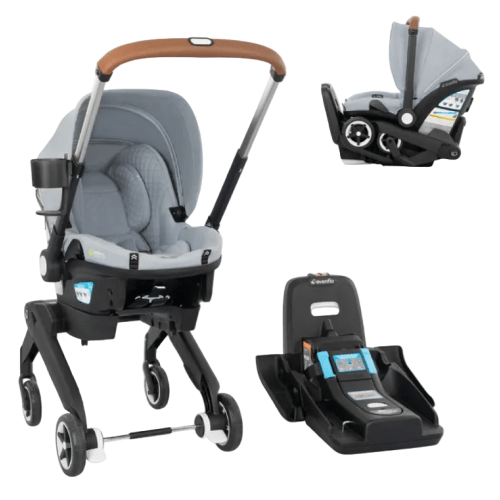 Evenflo Shyft Dual Ride Infant Car Seat Stroller Combo, Quartz, 2025, with Carryall Storage and Green & Gentle Fabric