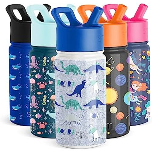Simple Modern Kids Water Bottle with Straw Lid | Insulated Stainless Steel Reusable Tumbler for Toddlers, Boys | Summit Collection | 14oz, Dinosaur Roar
