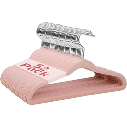 Baby Velvet Hangers, 11 Inches Kids Clothes Hangers, Non-Slip Childrens Hangers for Infant and Toddler 52 Pack Pink