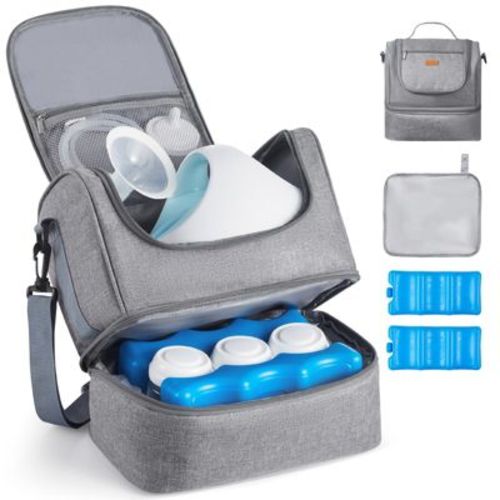 VEVOR Breast Pump Bag with Ice Pack, Fits S1/S2, Portable Pump Carrying Case for Work, Travel & Breastmilk Storage, Gray