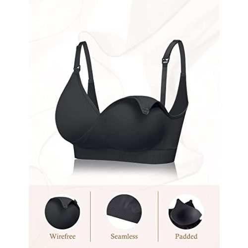 Hofish 3 Pack Nursing Bras for Breastfeeding, Wireless V Neck Maternity Women Pregnancy Sleep Bralette with Extra Extenders