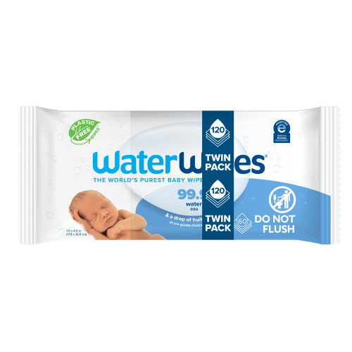 WaterWipes Original 99.9% Water Based Baby Wipes, Unscented, 2 Resealable Packs (120 Wipes) (Select for More Options)