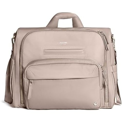 JuJuBe New Satchel Diaper Bag, Convertible Diaper Bag with Portable Changing Pad, Travel Backpack for Baby Boy or Baby Girl, For Carrying Baby Bottles, Baby Wipes, Diapers, Pacifiers, Snacks, Taupe
