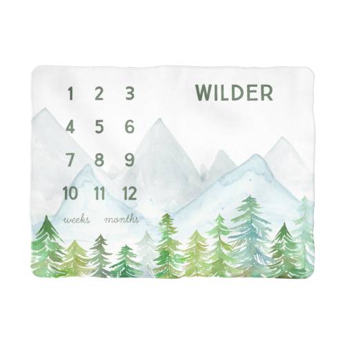 Personalized Adventure Milestone Blanket - gender neutral baby shower gift - for boy or girl - mountains woodland trees