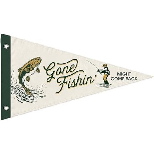 Retro Fishing Decor for Boys Room Felt Pennant Banner, Fishing Nursery Decor for Boys Room, Gone Fishin’ Might Come Back, Rustic Wall Art for Bedroom, Playroom and Lake House