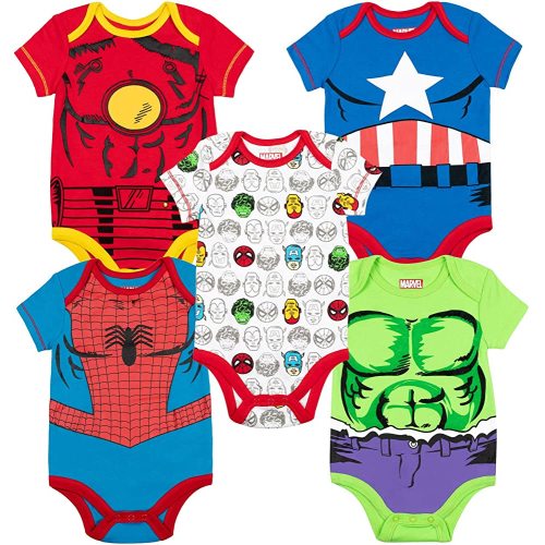 Marvel Baby Boys' 5 Pack Bodysuits - The Hulk, Spiderman, Iron Man, and Captain America