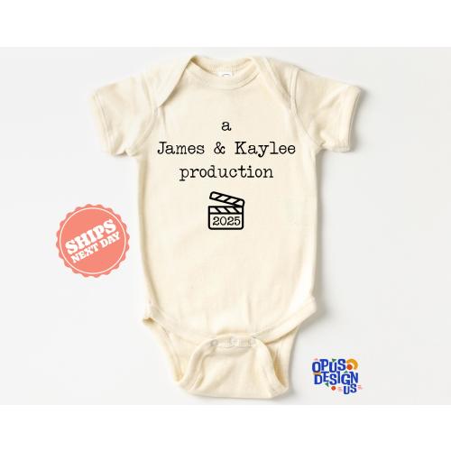 Personalized Baby Onesies®, Cinema Movie Onesie®, A Mom and Dad Production, Pregnancy Baby Announcement, Parent Name Onesies ®, Actor Gift
