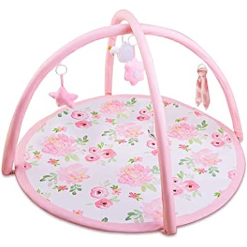 Baby Gym Infant Play Mat for Newborn Toddler Activity Gym Baby Play Gym with 5 Toys, Thicker Mat Washable