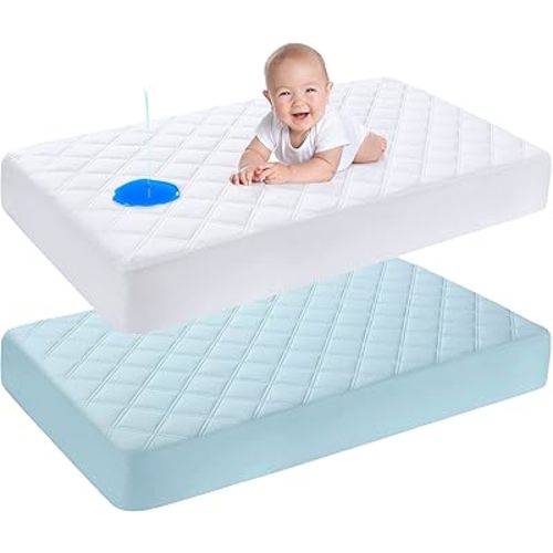 Yoofoss Waterproof Crib Mattress Protector 2 Pack, Quilted Crib Mattress Pad Cover Ultra Soft and Breathable, Machine Washable Toddler Mattress Protector for Standard Baby Crib Size 52''x28''