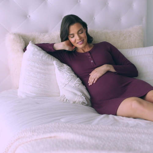 Betsy Ribbed Bamboo Maternity & Nursing Nightgown | Burgundy Plum