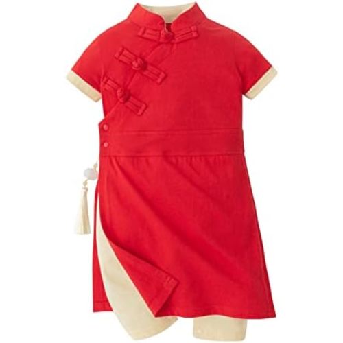 LXKIKMM Baby Toddler Chinese New Year Red Rompers Cheongsam Costume