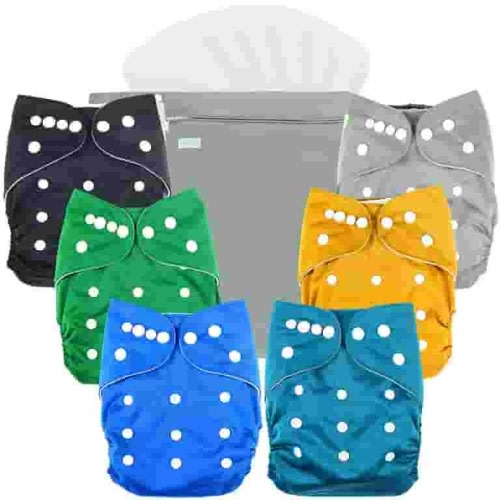 Wegreeco Washable Reusable Baby Cloth Pocket Diapers 6 Pack + 6 Bamboo Inserts (with 1 Wet Bag, Boy Prints 02)