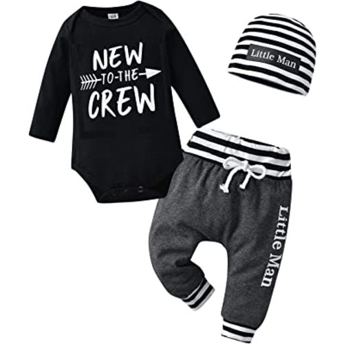 KuKitty Newborn Infant Baby Boy Clothes Long Sleeve Romper + Pants + Hat 3PCS Outfits Set