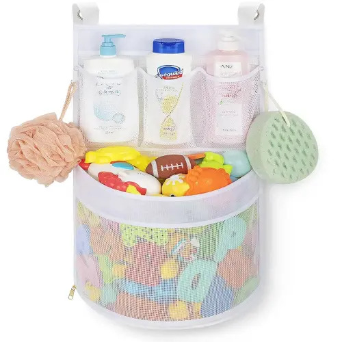 Baby Bath Toy Organizer, quick drying, and mould proof, Multiple-Suspension Bath Toy Holder, Large Capacity Multi Use Bathtub Toy Storage Bag(1 Large, White)