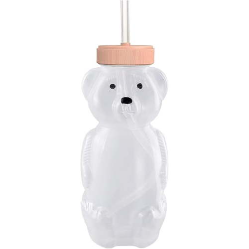 Honey Bear Straw Cups for Babies 1 pack, 8oz straw bear cup with improved safety lid design, honeybear baby cup straw, Leak-Proof & Food-Grade & BPA Free (PEACH)