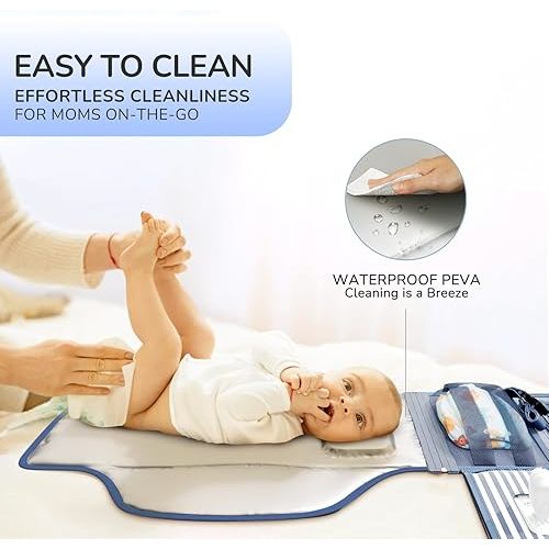 Portable Diaper Changing Pad for Baby, Detachable Travel Changing Pad with Baby Wipes Pocket, Gifts for Baby Shower, Newborn Girls and Boys (Navy)