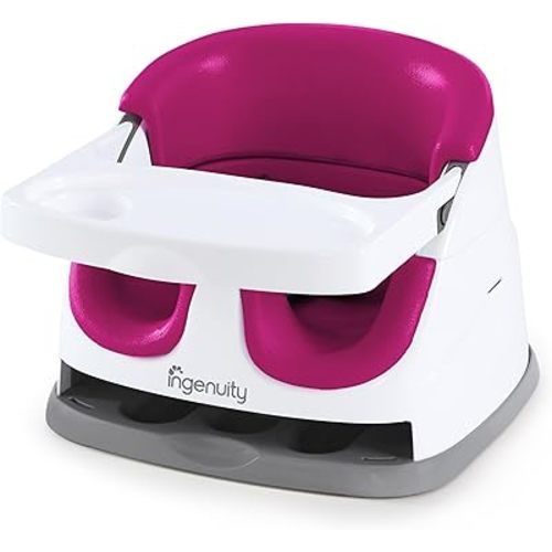 Ingenuity Baby Base 2-in-1 Booster Feeding and Floor Seat with Self-Storing Tray - Pink Flambe