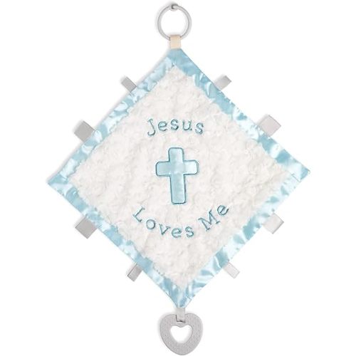 DEMDACO Jesus Loves Me Blue 19 Inch Soft Polyester Engaging Activity Baby Blanket Blankie