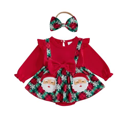 Thorn Tree Baby Girl Halloween Outfit Newborn Infant Pumpkin Santa Claus Romper Bow Headband Fall Long Sleeve Bow Dresses