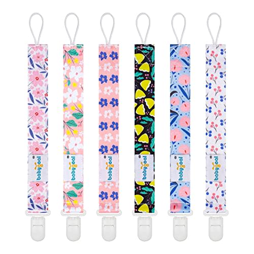 Babygoal Floral Pacifier Clips, 6 Pack Binky Paci Holder and Leash for Boys and Girls Fits for Most Pacifier, Binkie Styles & Baby Teethers & Toys and Gift 6PB12