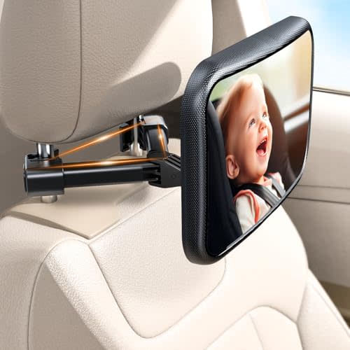 Anatec Baby Car Mirror, Car Seat Mirror for Rear Facing, Upgraded Safety Car Mirror for Infant Newborn with Hook Clip Design Non-Shaking Wide Crystal View Shatterproof Crash Tested Adjustable Easy