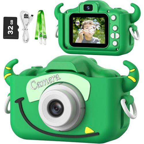 Goopow Kids Camera Toys for 3-8 Year Old Girls Boys,Children Digital Video Camcorder Camera with Cartoon Soft Cover, Best Chritmas Birthday Festival Gift for Kids - 32G SD Card Included