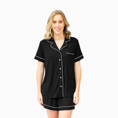 Kindred Bravely Clea Bamboo Viscose Classic Short Sleeve Maternity & Nursing Pajama Set - Black, Small