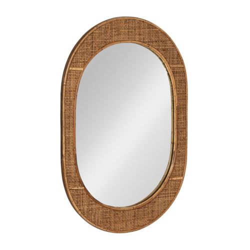 Storied Home Oval Bamboo and Rattan Framed Wall Mirror, Natural
