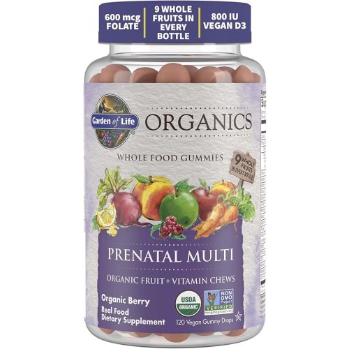 Garden of Life Organics Prenatal Gummies Multivitamin with Vitamin D3, B6, B12, C & Folate for Healthy Fetal Development – Organic, Non-GMO, Gluten-Free, Vegan, Berry Flavor, 30 Day Supply