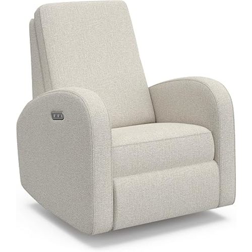 Storkcraft Santa Monica Power Recliner Swivel Glider (Dune Basketweave) – Effortless Electronic Power Recline, USB-A & USB-C Charger