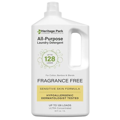 Heritage Park Luxury Laundry Detergent | Dermatologist Tested Plant based Natural & Enzyme Laundry Detergent | Sensitive Skin Friendly - Fragrance Free (64 fl oz)