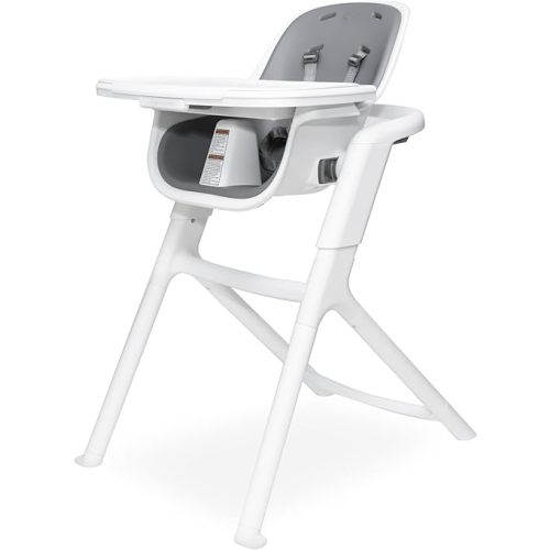 4moms Connect High Chair, One-Handed Magnetic Tray Attachment, White/Grey