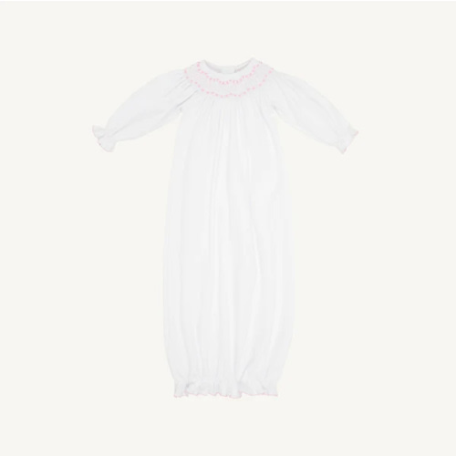 Sweetly Smocked Greeting Gown - Worth Avenue White with Palm Beach Pin