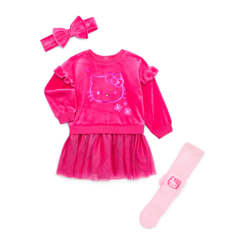 Character Baby Girls Dress Set with Tights and Matching Bow Headband, 3-Piece, Sizes 0/3 Months-24 Months