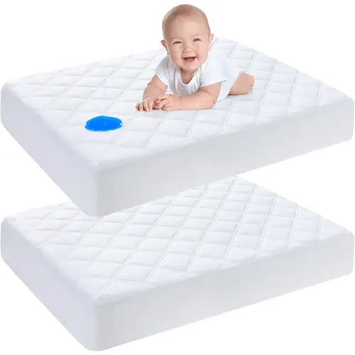 Yoofoss Waterproof Mini Crib Mattress Protector 2 Pack, Quilted Mini Crib Mattress Pad Cover Soft and Breathable, Machine Washable Portable Mattress Protector for Standard Baby Mini Crib Size 38"X24"
