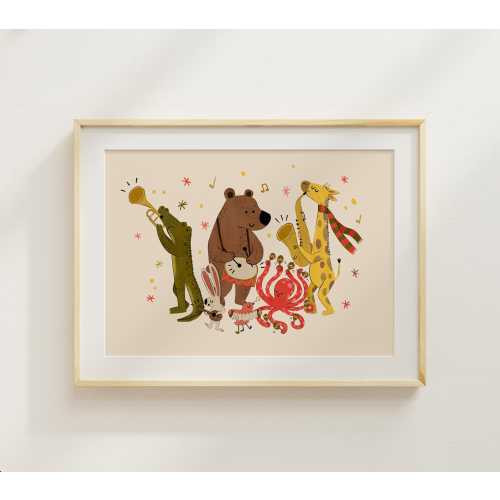 Animal Music Parade - Whimsical Wall Art for Kids, Musical Animal Print, Nursery Room Decor, Playroom Artwork, Baby Shower Inspired Gift